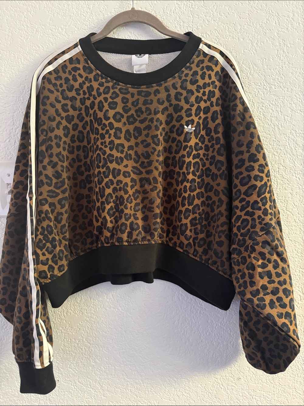Adidas Leopard Print Cropped Crewneck Sweatshirt